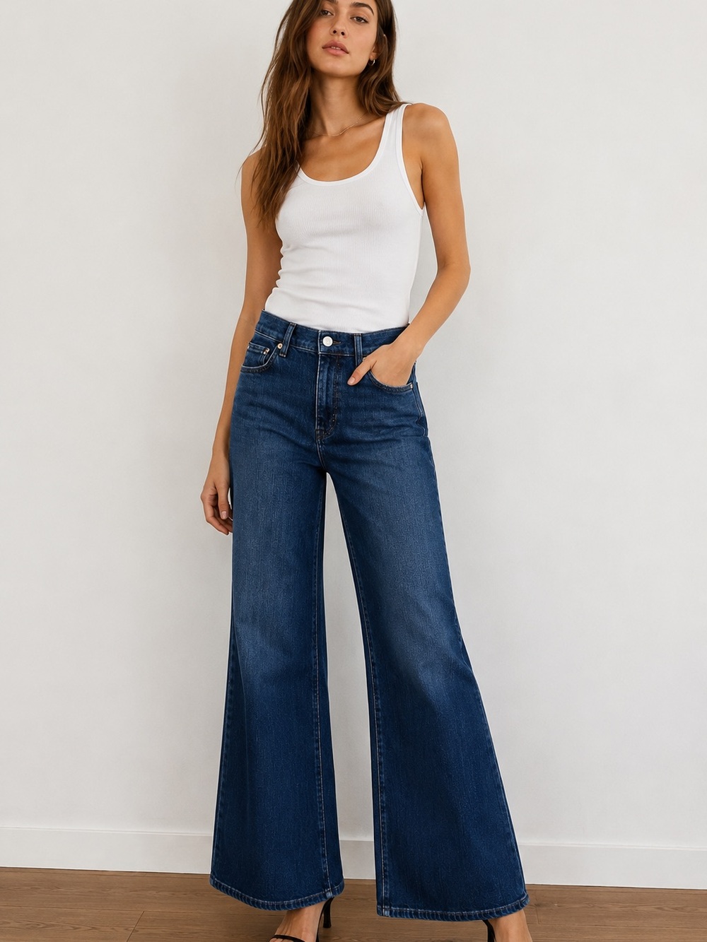 FRAME Le Slim Palazzo Jeans Size 25 Dark Wash High Rise Wide Leg Denim